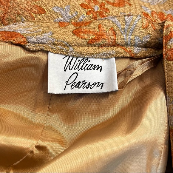 VINTAGE WILLIAM PEARSON Jacquard Three Piece Suit in Floral Tan Size 6 - Picture 14 of 16
